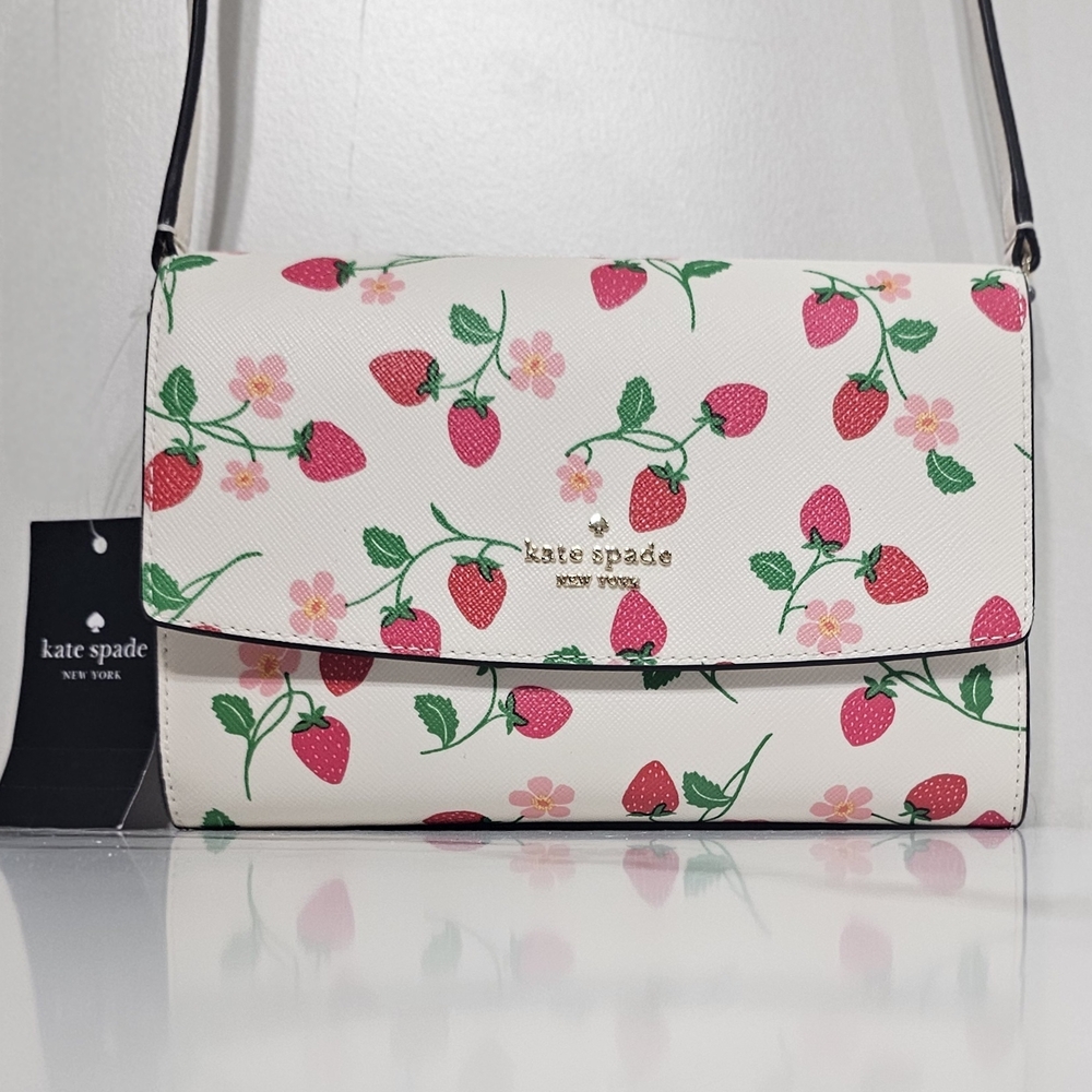 Kate Spade White Strawberry Print Crossbody Bag